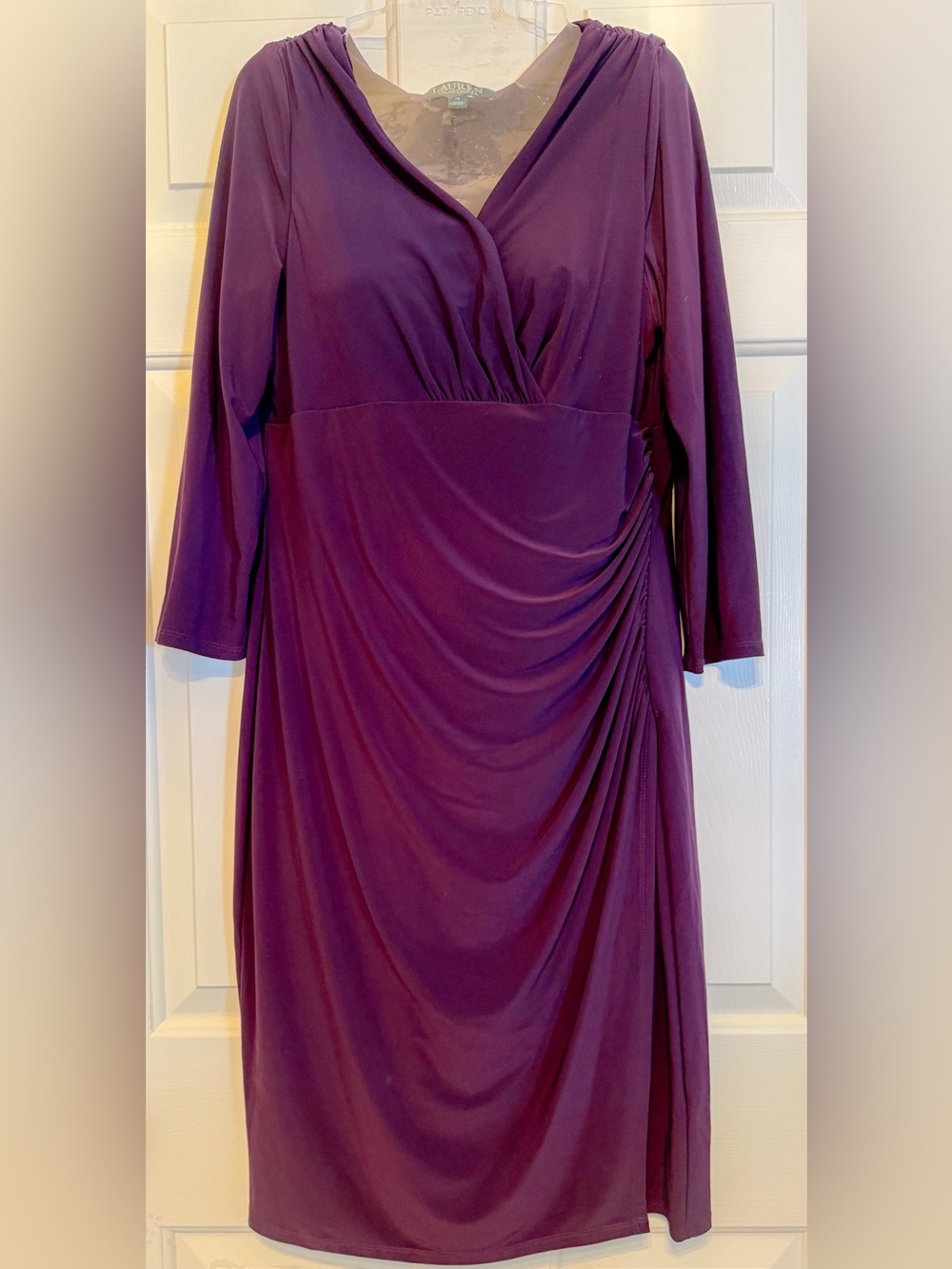 RALPH LAUREN Plum Purple V-Neck Long Faux-Wrap Dress size:14